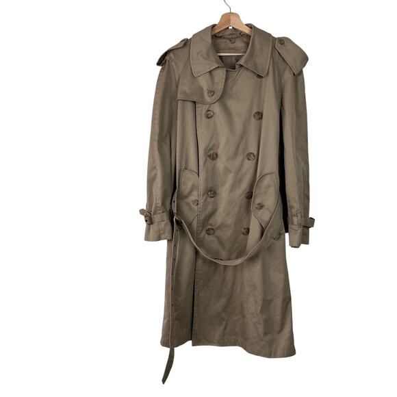 Hill and Archer for Men Vintage Size 42R Double Breasted Long Trench Coat Khaki - Picture 1 of 15